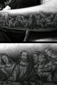 逼真的黑白宗教主晚餐手臂紋身圖案