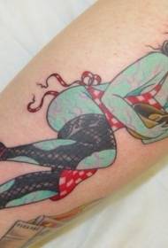 old school gekleurde zombie meisje arm tattoo patroon