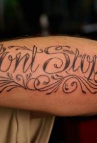 arm English letters and vine black tattoo pattern