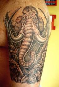 Grand motif merveilleux de tatouage de mammouth gris