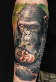 Arm very realistic color chimpanzee mother and baby tattoo pattern