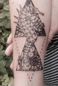 arm geometry and sea horse prick tattoo pattern