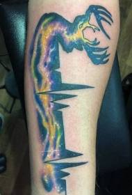 arm multicolored electrocardiogram and deer head tattoo pattern