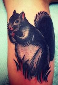 arm on black and gray squirrel tattoo pattern