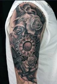 käsivarsi antiikin Rooman) Digitaalinen kello ruusu ja lintu tatuointi malli