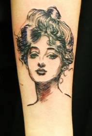 arm old school sweet girl portrait line tattoo pattern