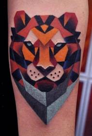 geometric style painted lion head arm tattoo pattern