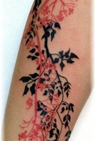 arm simple red and black twig tattoo pattern