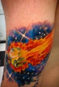 arm enkel malet brændende komet og stjerneklar tatoveringsmønster
