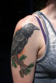 stort svart kråk och tall kvist tatuering mönster