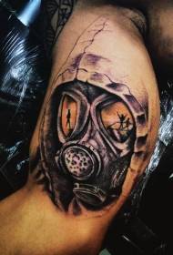 big arm color mysterious man gas mask tattoo pattern