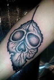 arm fun black leaf outline skull tattoo pattern