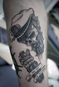 arm old school black and white zombie sailor with bottle letters) Tattoo pattern