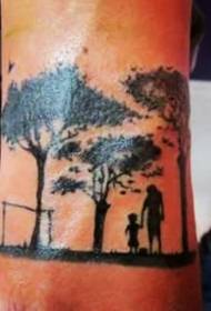 cute Designed black big tree portrait back arm tattoo pattern