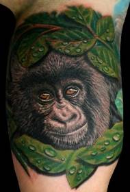 big cute color gorilla head tattoo pattern
