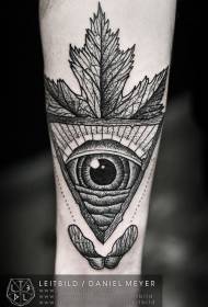 arm black and white sting style triangle eye tattoo pattern