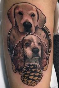 arm farge søt hund og furukegle tatoveringsmønster