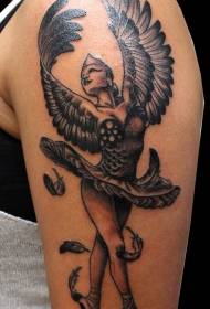 arm black winged ballerina portrait tattoo pattern