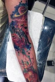 arm elegant painted space theme and deer tattoo pattern