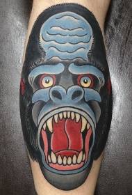 calf old school colorful Gorilla head tattoo pattern