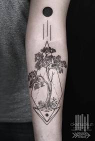 mysterious geometry with lonely tree arm tattoo pattern