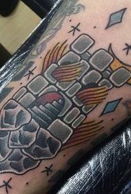 cute cartoon little tower and moon arm tattoo pattern