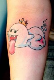 two cartoon ghost tattoo designs on the arm