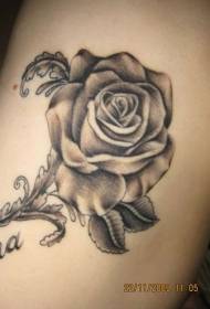 Jednoduchá černá šedá růže a list paže tetování vzor