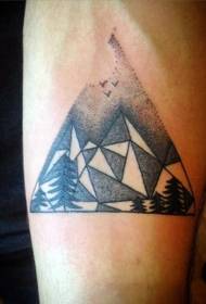simple black prick geometric style mountain arm tattoo pattern
