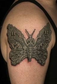 individualus mechaninis drugelio tatuiruotės modelis ant rankos