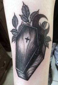 Arm simple coffin with cross and moon tattoo pattern