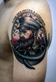 arm gorgeous colored letters and old Sailor whale tattoo pattern