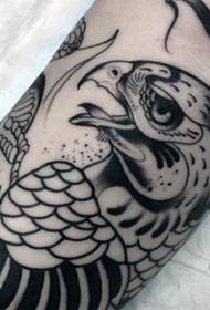 Old school arm hand drawn black and white eagle tattoo pattern