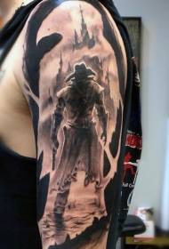 Arm cool fantasy svijet crno-bijeli tajanstveni uzorak ratnika tetovaža