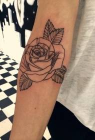 earm ienfâldige swarte line rose tattoo patroan