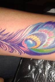 arm colored beautiful peacock feather tattoo pattern