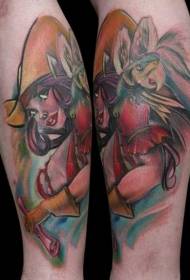 beleza de cor de desenho animado com padrão de tatuagem de braço de papagaio