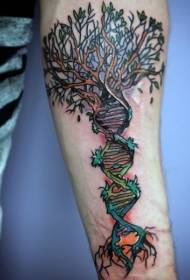 napakagandang malaking puno na pinagsama sa pattern ng tattoo ng arm ng DNA