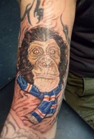 arm unique color chimpanzee and scarf tattoo pattern