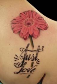 Beautiful pink daisy flower with letter tattoo pattern