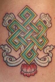 Ŝultra koloro malfinia nodo lotuso tatuaje ŝablono