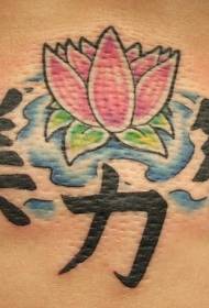 Waist colored lotus and Chinese tattoo pattern