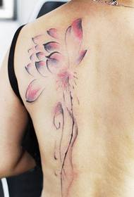 Beauty back, beautiful and popular freehand lotus tattoo pattern