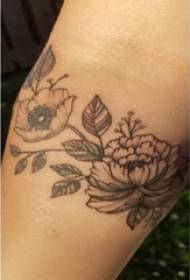 Girl's arm on black gray point thorn abstract line plant literary flower tattoo picture