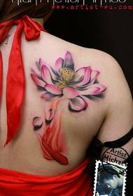 Female back shoulders beautiful and popular lotus tattoo pattern