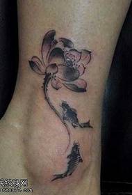 발목 잉크 그림 오징어 연꽃 문신 패턴