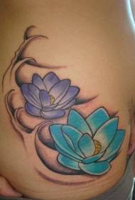 Patrón de tatuaje de loto azul y morado