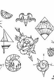 Pequeña escuela fresca flor planta pequeño patrón tatuaje patrón manuscrito