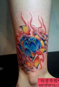 Leg color lotus flame tattoo pattern
