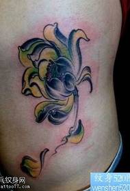 Side waist black gray lotus tattoo pattern